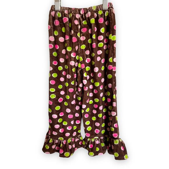 Just Ducky Girls Pants Size 4 Minky Brown Green Pink Polka Dot Ruffle Ruffles - Picture 3 of 6